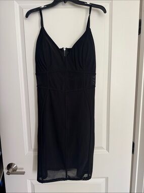 Black Spaghetti-Strap Bodycon Mesh Dress